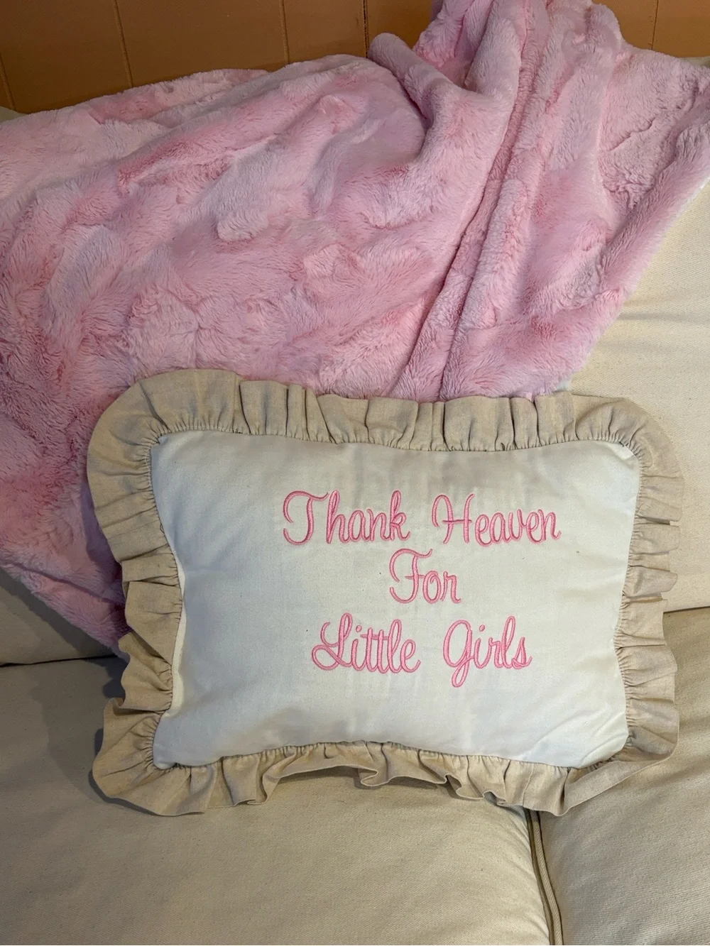 Thank Heaven For Little Girls Pink & Cream Decorative Pillow - Home Accents